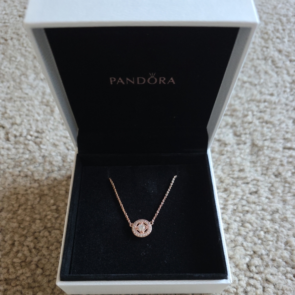 Authentic Pandora Rose Gold Round Elevated Halo Necklace